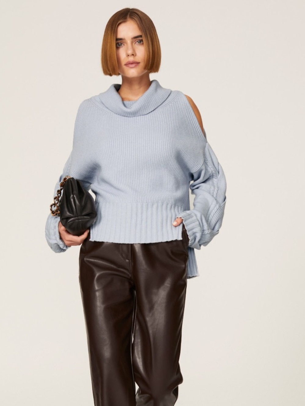 Jonathan Simkhai Chloe Cold Shoulder Cable Knit Blue Wool Cashmere Sweater in XS